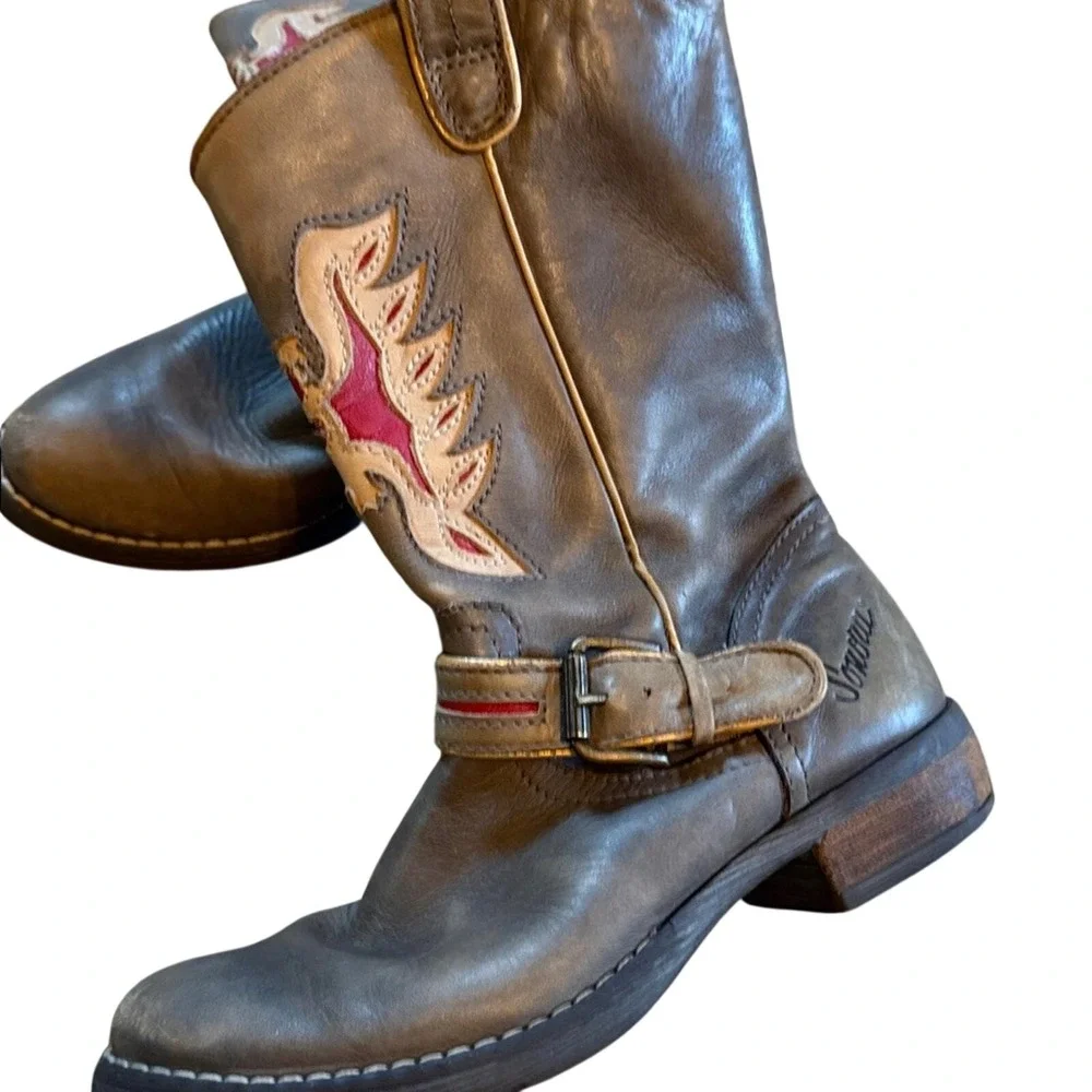 Sonora Grey Brown Eagle Embroidery Leather Cowboy Boots Kid's‎ 31